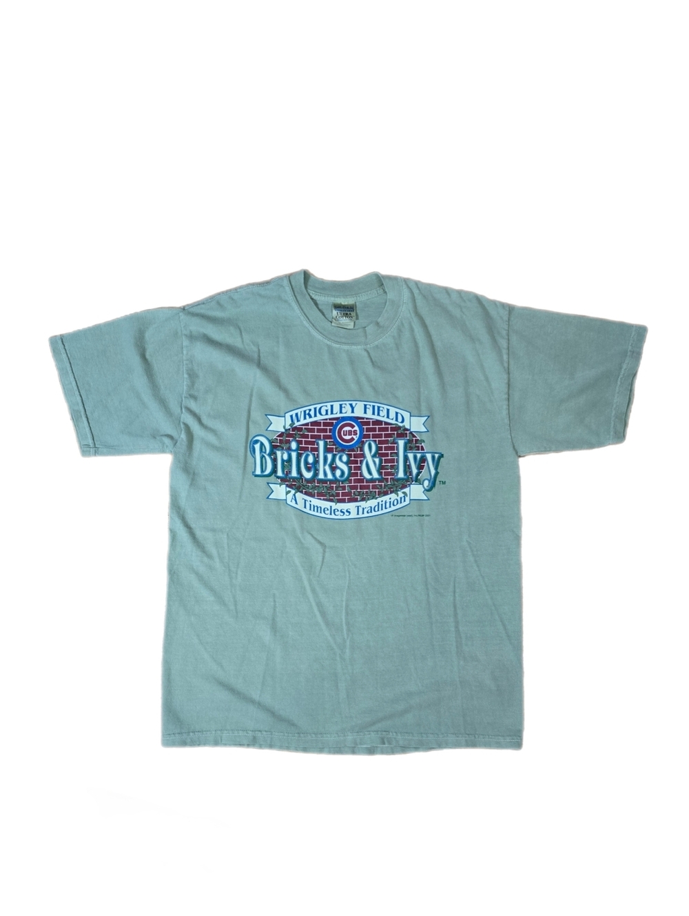 Vtg 2001 Chicago Cubs Wrigley Field Bricks & Ivy Sage Green T Shirt Sz L Gildan
